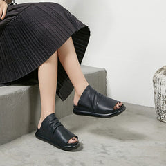 Handgemachte Plateau-Hausschuhe aus Rindsleder mit offener Spitze