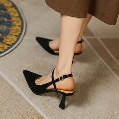 Suede Point Toe 60mm Kitty Heel Sandals Slingback Pumps