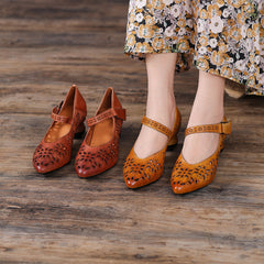 Pumps Hohle klobige High Heels spitze Schuhe