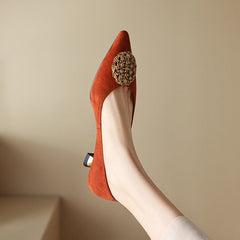 Suede Point Toe Kitty Heel Slip-On Pumps Office Shoes