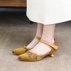 Zapatos Mary Jane con tacón de gatito y punta puntiaguda, estilo estampado retro