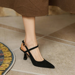 Suede Point Toe 60mm Kitty Heel Sandals Slingback Pumps