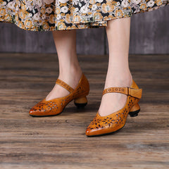 Pumps Hohle klobige High Heels spitze Schuhe