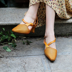 Gewebte Pumps für Damen, Sandalen mit spitzer Spitze und Kitten Heels