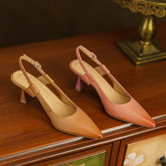 Point Toe 65mm Kitty Heel Sandals Slingback Pumps