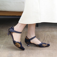 Zapatos Mary Jane con tacón de gatito y punta puntiaguda, estilo estampado retro