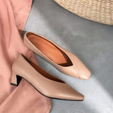 Calfskin Square Toe Block Heeled Slip-On Pumps Office Shoes