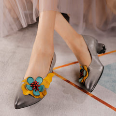 Handgemachte echte Retro Spitzschuh Pumps Schuhe Blockabsatz Slip On Büroschuhe