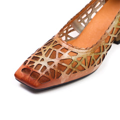 Retro Style Square-Toe Pumps Block Heels Fog Green/Fog Blue