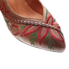 Handgemachte echte Retro-Pumps mit spitzer Spitze und Blockabsatz, Schlupfschuhe fürs Büro mit Stickerei