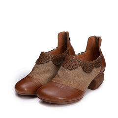 Bequeme Leder Pumps Crave Muster Ankle Schuhe Plateau Halbschuhe Gelbbraun/Schwarz