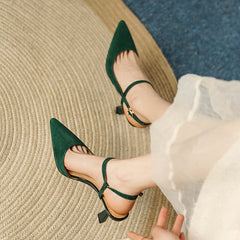Suede Point Toe 60mm Kitty Heel Sandals Slingback Pumps