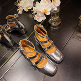 Retro 50mm Triple-strap Mary Jane Pumps Block Heel Square Toe