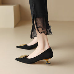 Suede Point Toe Kitty Heel Slip-On Pumps Office Shoes