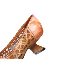 Retro Style Square-Toe Pumps Block Heels Fog Green/Fog Blue