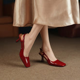 Square Toe Kitty Heel Pumps Sandals