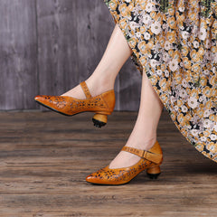 Pumps Hohle klobige High Heels spitze Schuhe