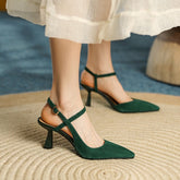 Suede Point Toe 60mm Kitty Heel Sandals Slingback Pumps