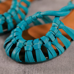Retro Woven Sandals Soft Bottom Blue/Camel