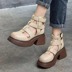 Woven Platform Gladiator Sandals with Side Zipper