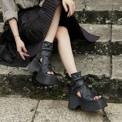 Genuine Chunky Sandals Peep Toe Gladiator Sandals Ankle Strap Summer Boots