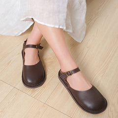 Middle English Handgefertigte flache Mary Jane Retro-Sandalen mit runder Zehenpartie