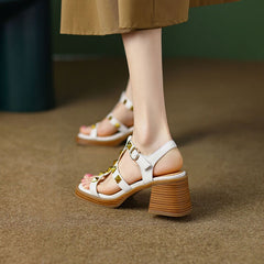 Sheepskin Rivet 67mm Block Heel Gladiator Sandals