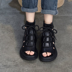 Genuine Platform Sandals Lace Up Retro Peep Toe Gladiator Sandals