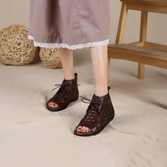 Sandalias de verano retro con cordones, hechas a mano, punta abierta, color café/negro/café, nuevo/negro, nuevo