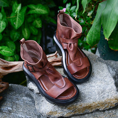 Genuine Platform Sandals Boots Peep Toe Buckle Sandals Side Zipper BlackNew/BrownNew/Black/Brown