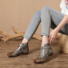 Perforated Boots T Strap Gladiator Sandals