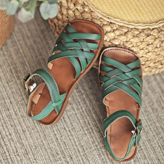 Woven Gladiator Sandals Flat Ankle Strap