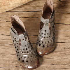 Perforated Boots T Strap Gladiator Sandals