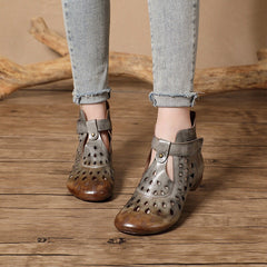 Perforated Boots T Strap Gladiator Sandals