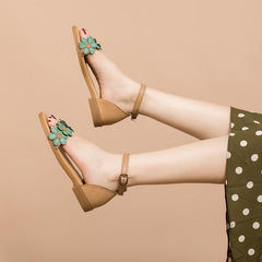 Handmade Donddi Sandals Flowers Green/Coffee/Yellow