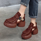 Genuine Platform Sandals Side Button Retro Block Heel