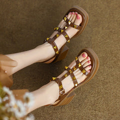 Sheepskin Rivet 67mm Block Heel Gladiator Sandals