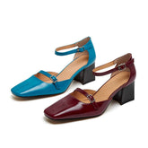 Handgemachte Pumps Mid Heel Mary Jane Sandalen Square Toe