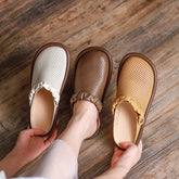 Comfy Mary Jane Sandals Cut Out Flats Off white/Brown/Coffee