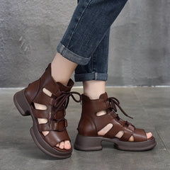 Genuine Platform Sandals Lace Up Retro Peep Toe Gladiator Sandals