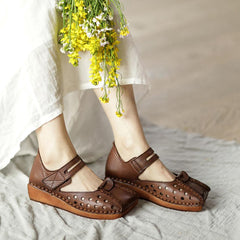 Retro Plateau Mary Jane Square Toe Kaffee/Braun/Aprikose/KaffeeNeu