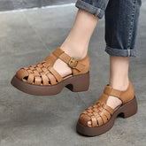 Woven Sandal Gladiator Sandals Ankle Strap Block Heel