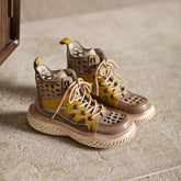 Perforated Lace Up Platform Boots Gladiator Sandals