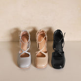 Handgemachte Pumps Mid Heel Mary Jane Sandalen Runde Zehen Retro Sandalen Schwarz/Grau/Apricot