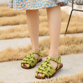 Designer Summer Shoes Genuine Gladiator Sandals Knit Retro Flats Coffee/Brown