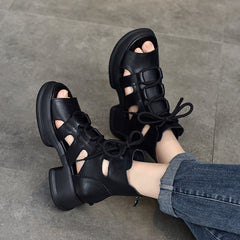 Genuine Platform Sandals Lace Up Retro Peep Toe Gladiator Sandals