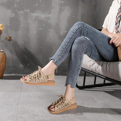 Strappy Sandals Peep Toe Retro