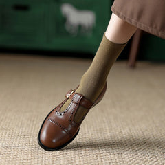 Handmade Block T-strap Mary Jane Round Toe Retro Sandals