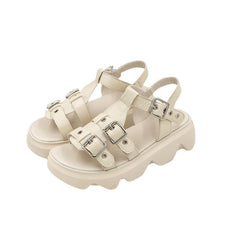 Genuine Comfy Platform Sandals for Lady Buckle Flatforms Black/Beige