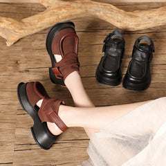 Echte Plateau Slingback Sandalen Seitlicher Knopf Retro Blockabsatz